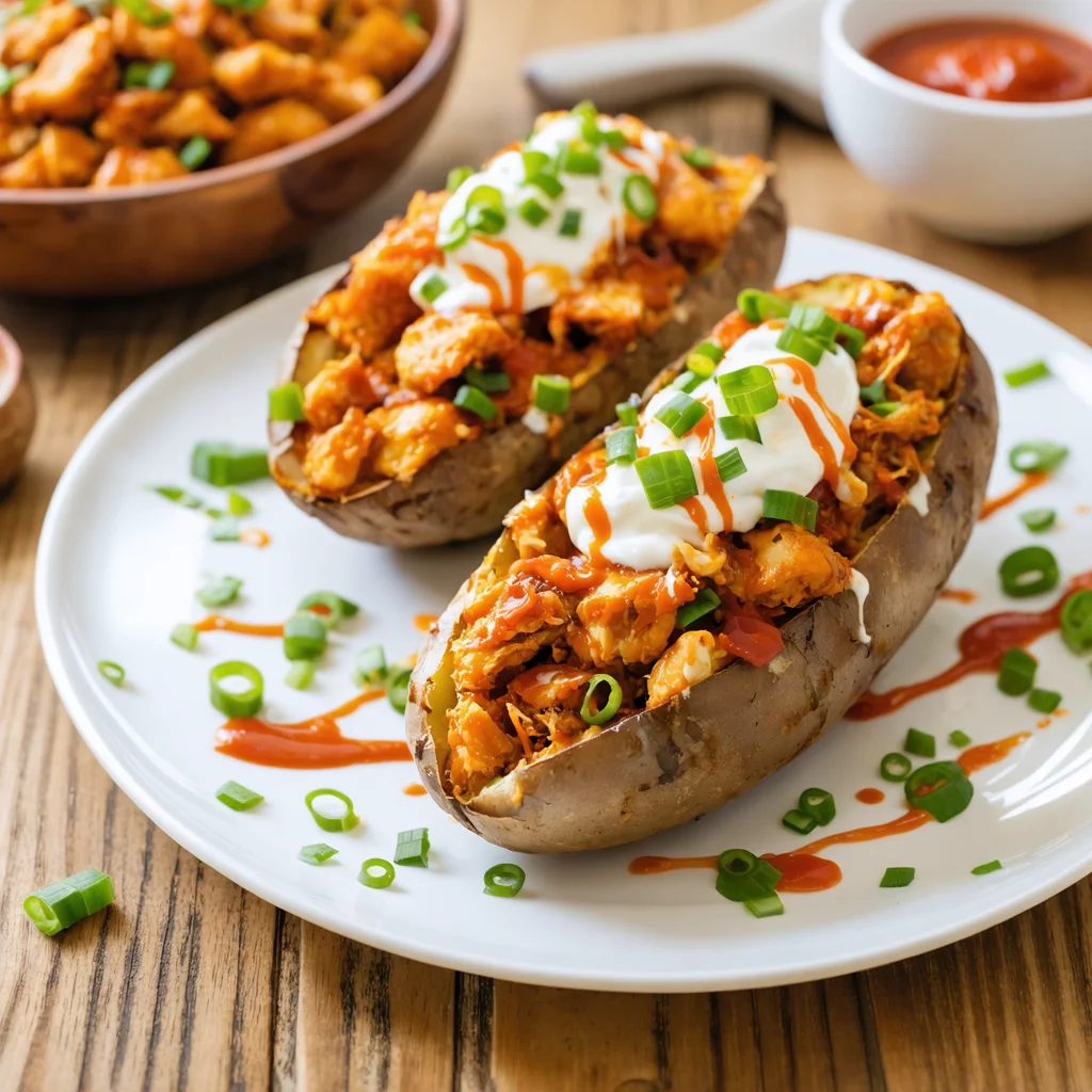 Crispy Buffalo Chicken Loaded Baked Potatoes