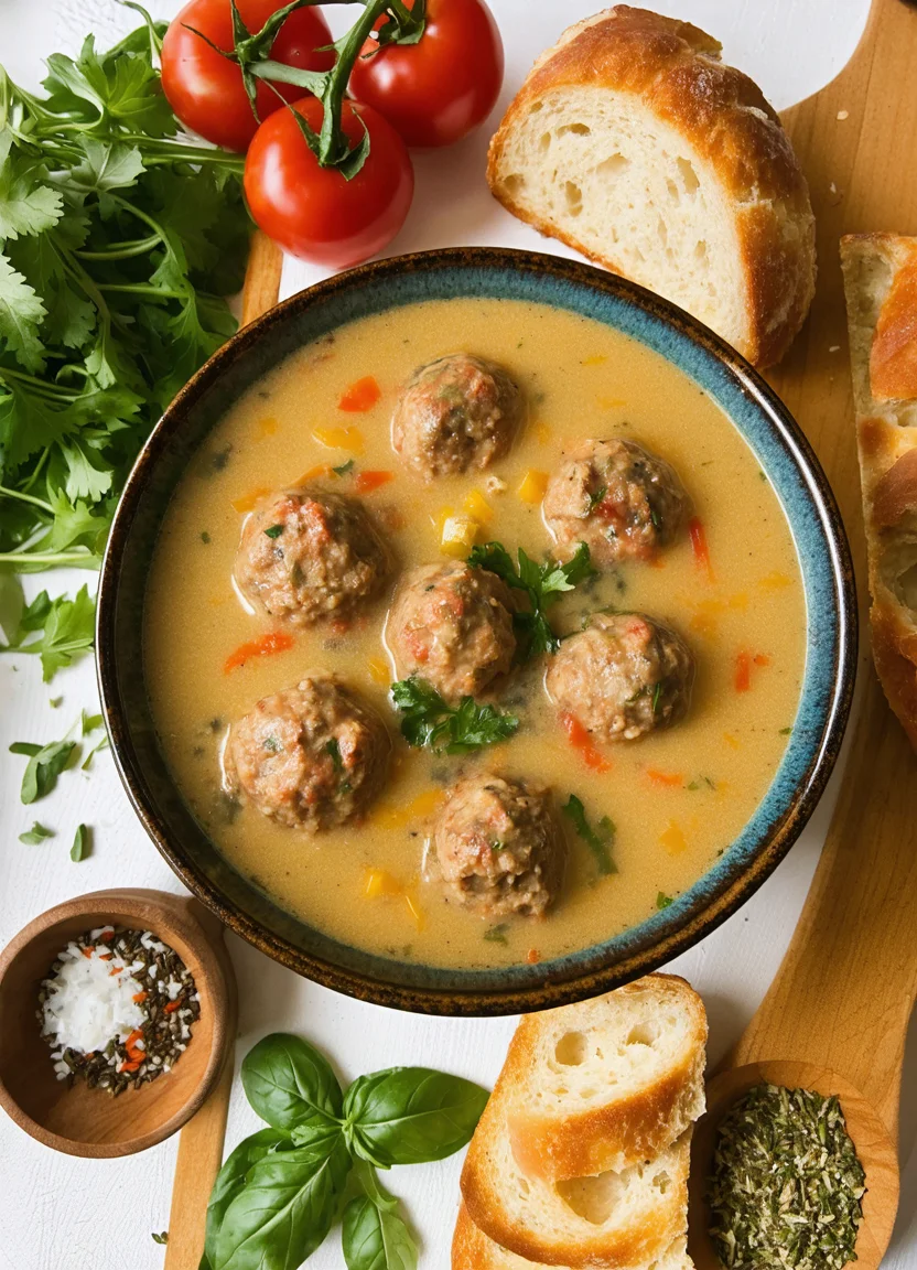 Creamy Italian Meatball Soup - Serving suggestion