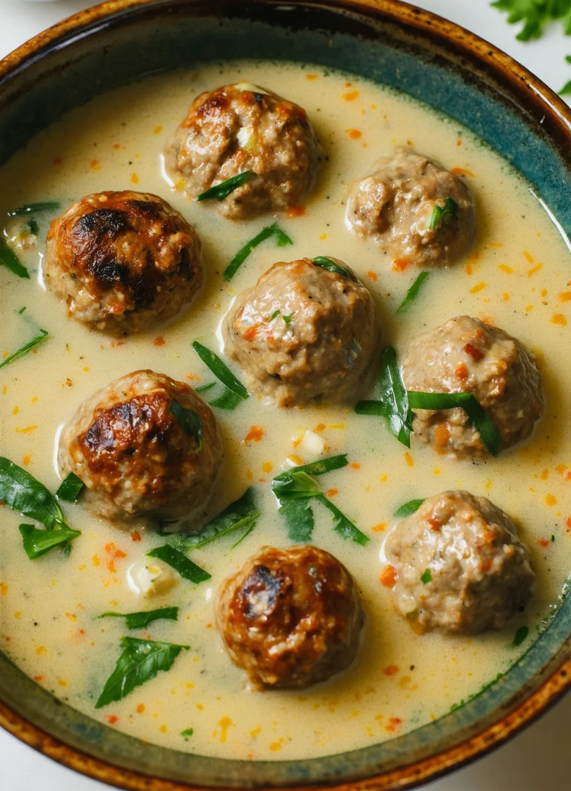 Creamy Italian Meatball Soup - Another close-up shot