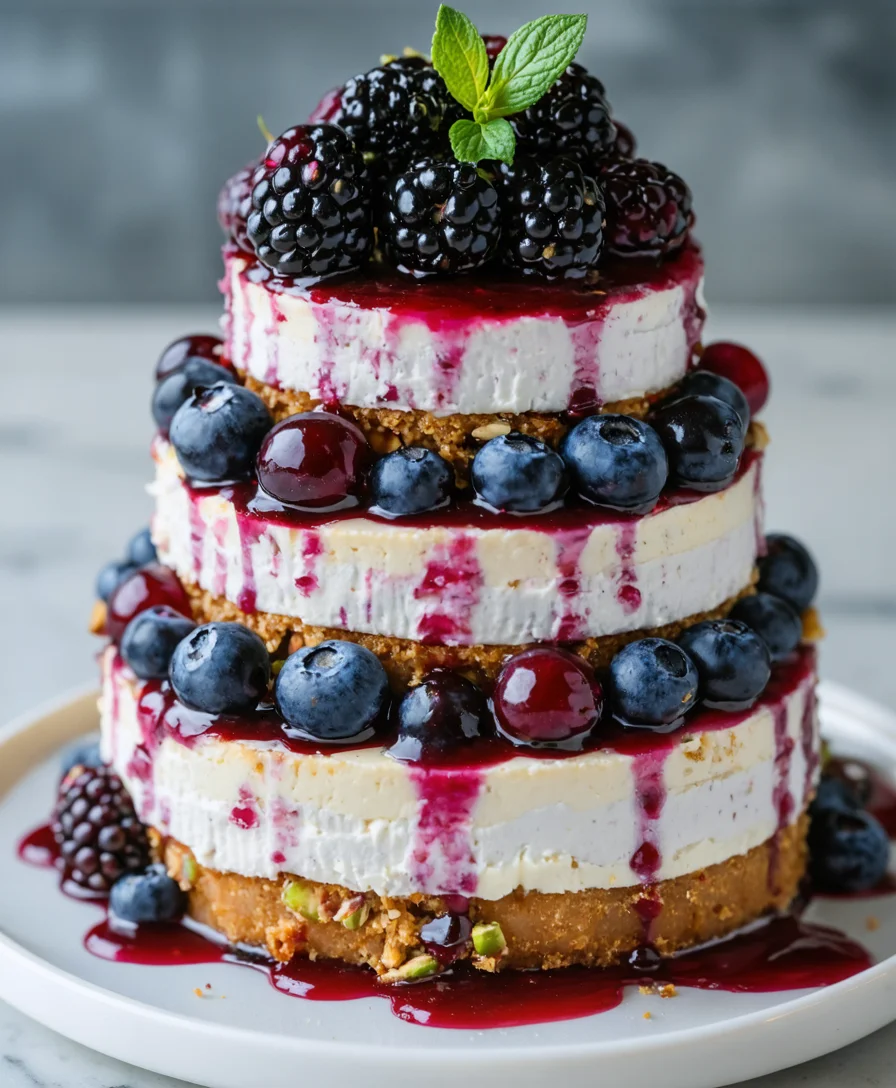 Pistachio & Blackberry Cheesecake Towers