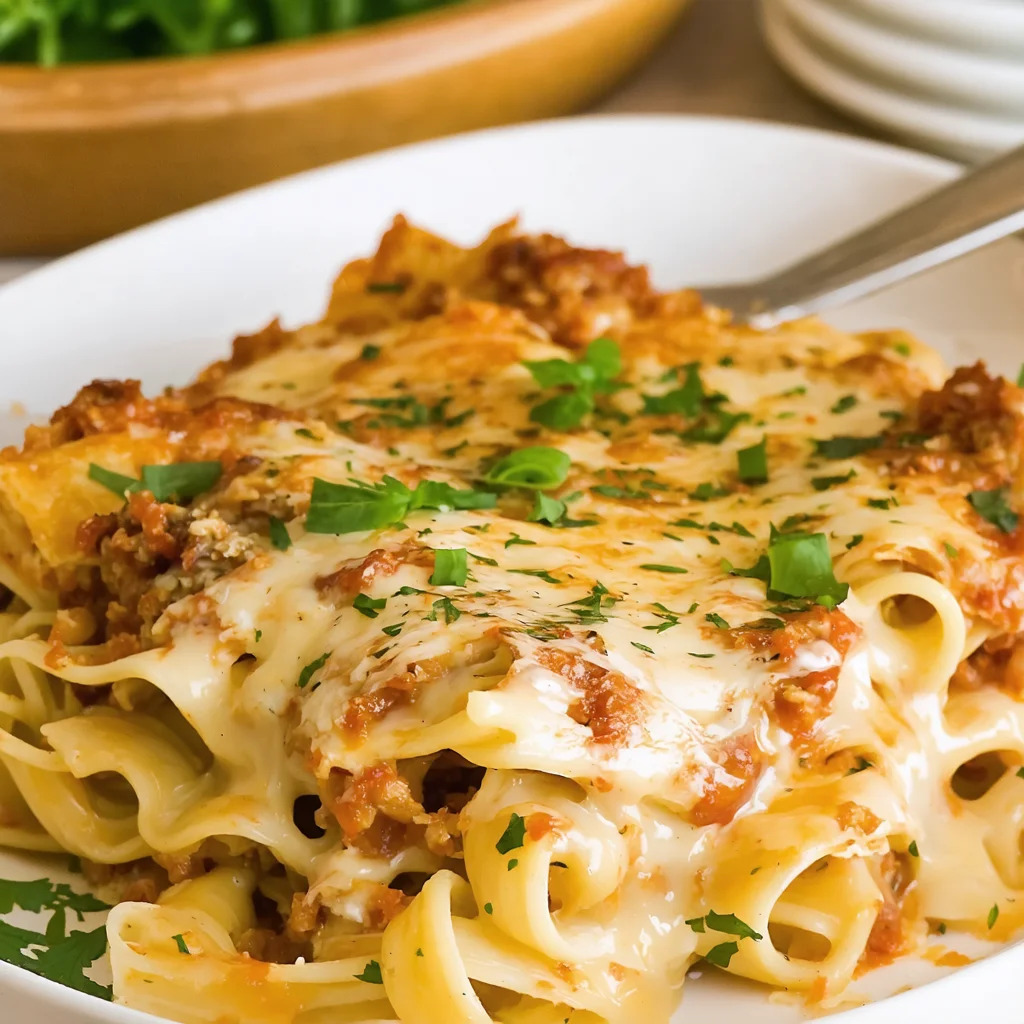 Creamy Southern Spaghetti Bake - Close-up shot