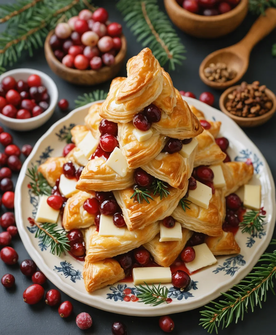 Brie & Cranberry Puff Pastry Tree Tower - Serving suggestion