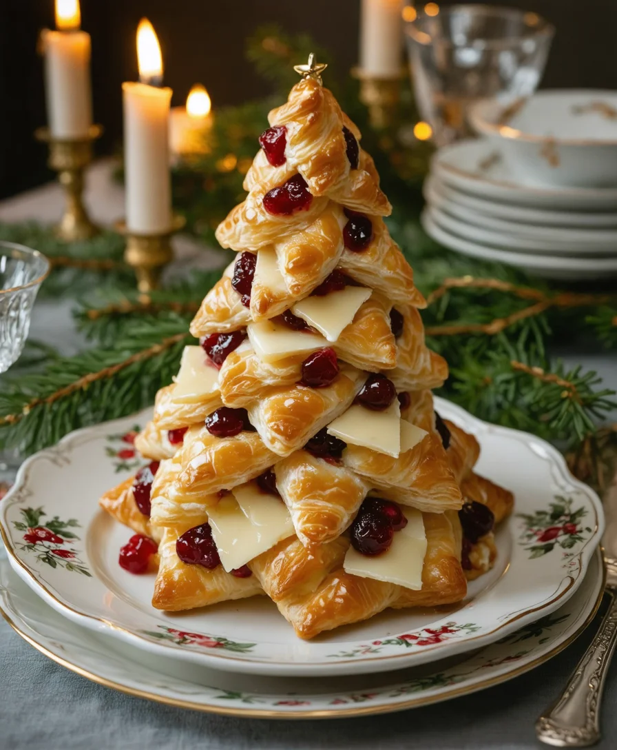 Brie & Cranberry Puff Pastry Tree Tower - Close-up shot