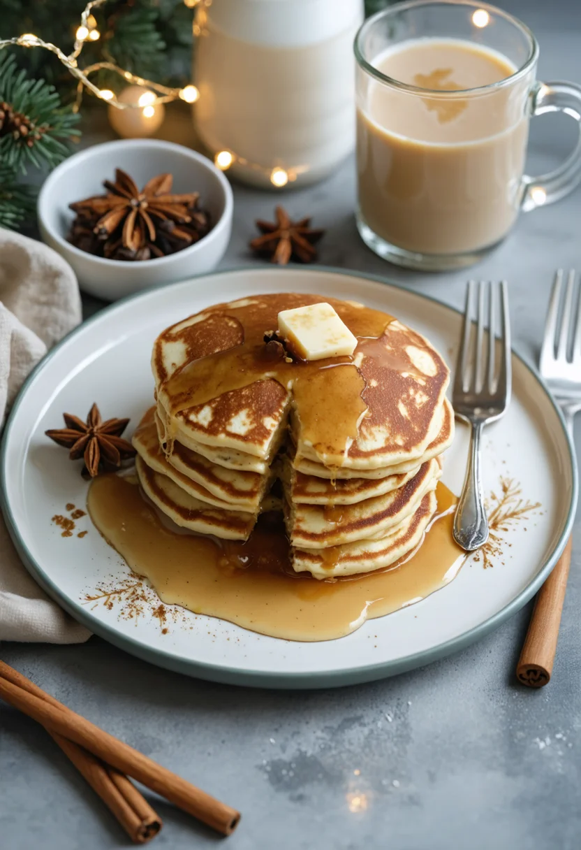 Fluffy Eggnog Pancakes - Close-up shot