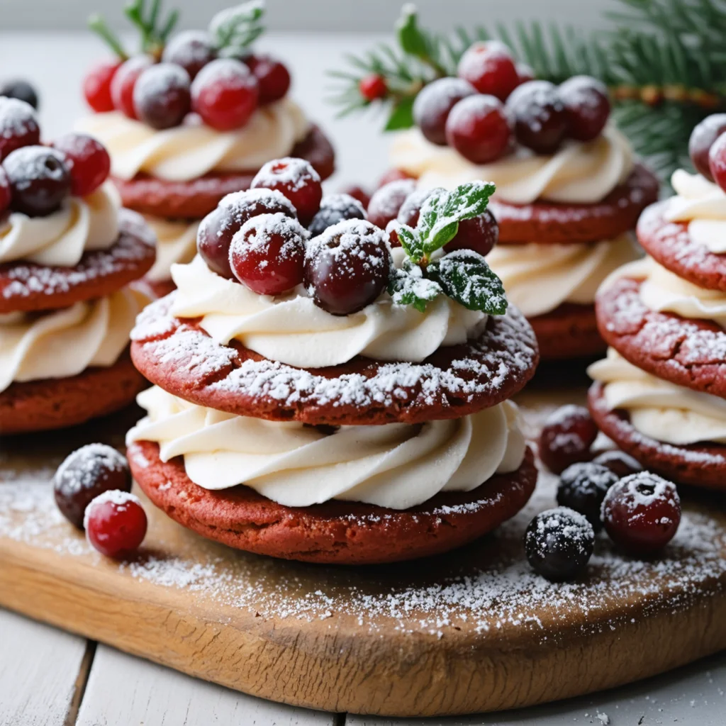 Red Velvet Wreath Whoopie Pies Winter Berries Cream - Ingredient close-up