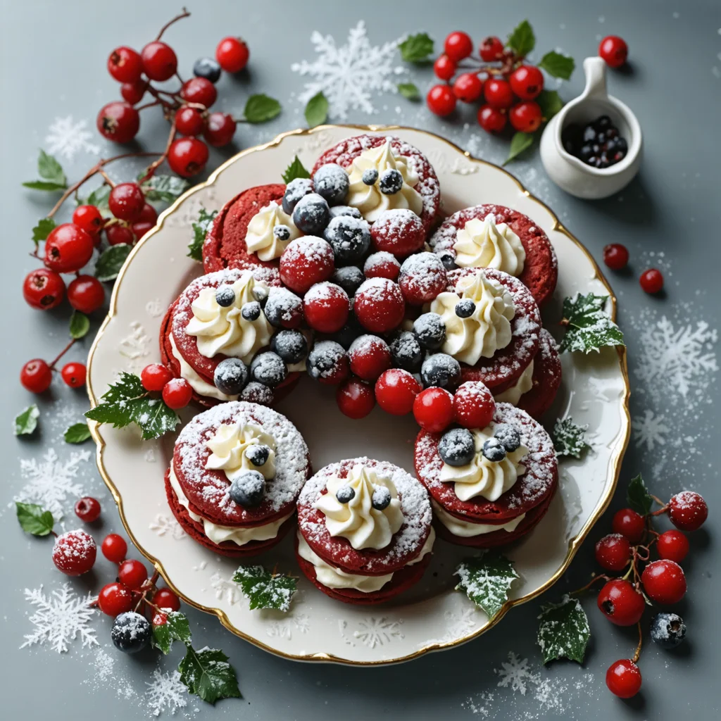 Red Velvet Wreath Whoopie Pies Winter Berries Cream - Serving suggestion
