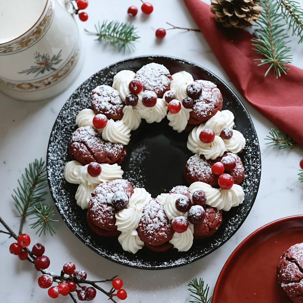 Red Velvet Wreath Whoopie Pies Winter Berries Cream - Helpful tip highlight
