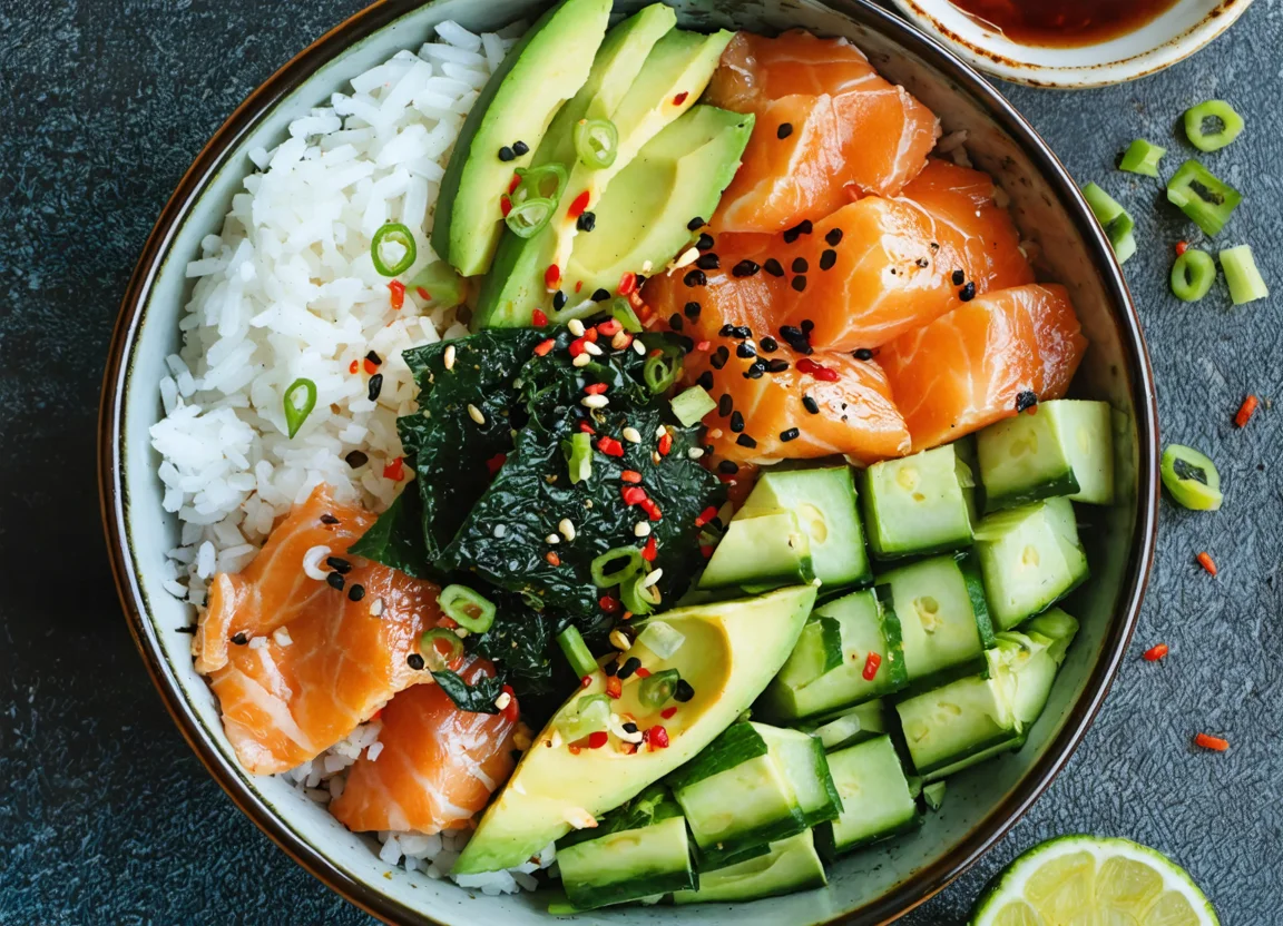 Spicy Salmon Poke Bowl - Ingredient close-up