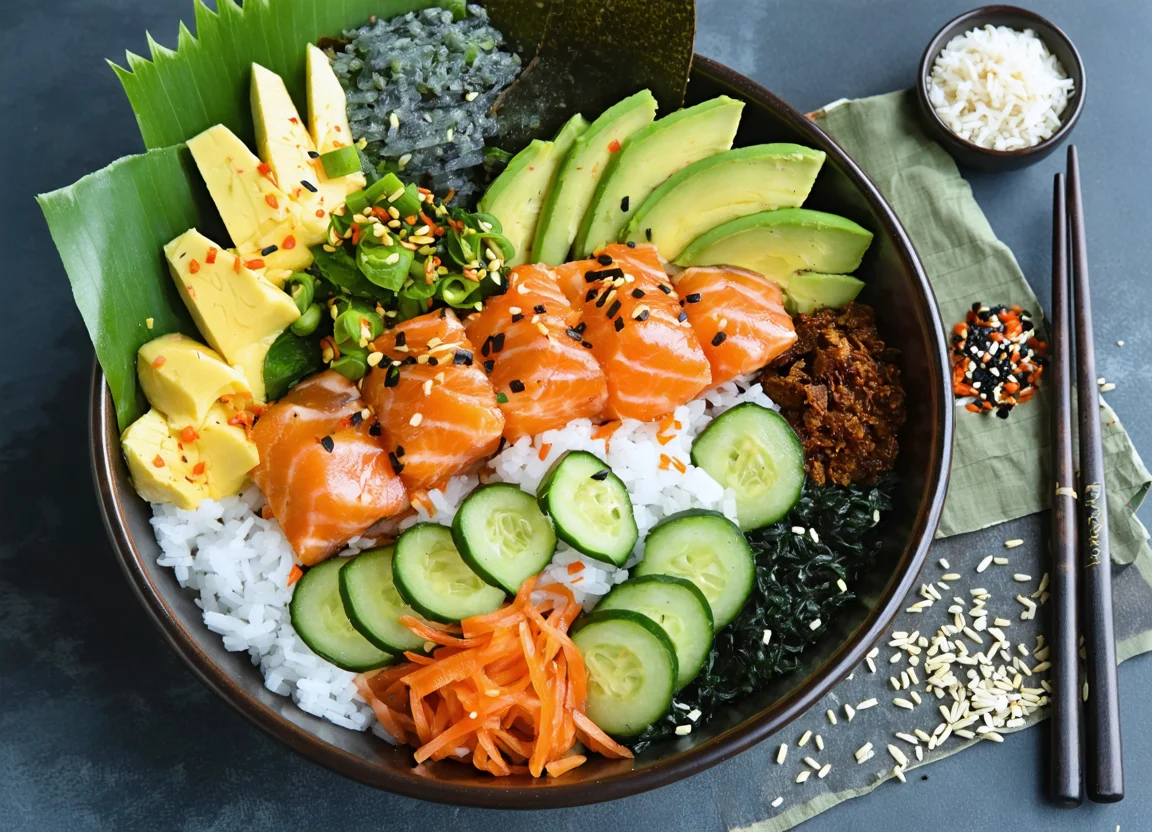 Spicy Salmon Poke Bowl - Serving suggestion