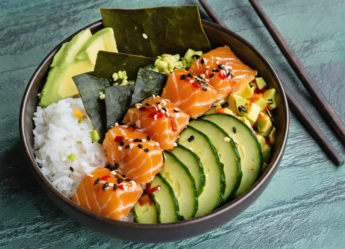 Spicy Salmon Poke Bowl - Close-up shot