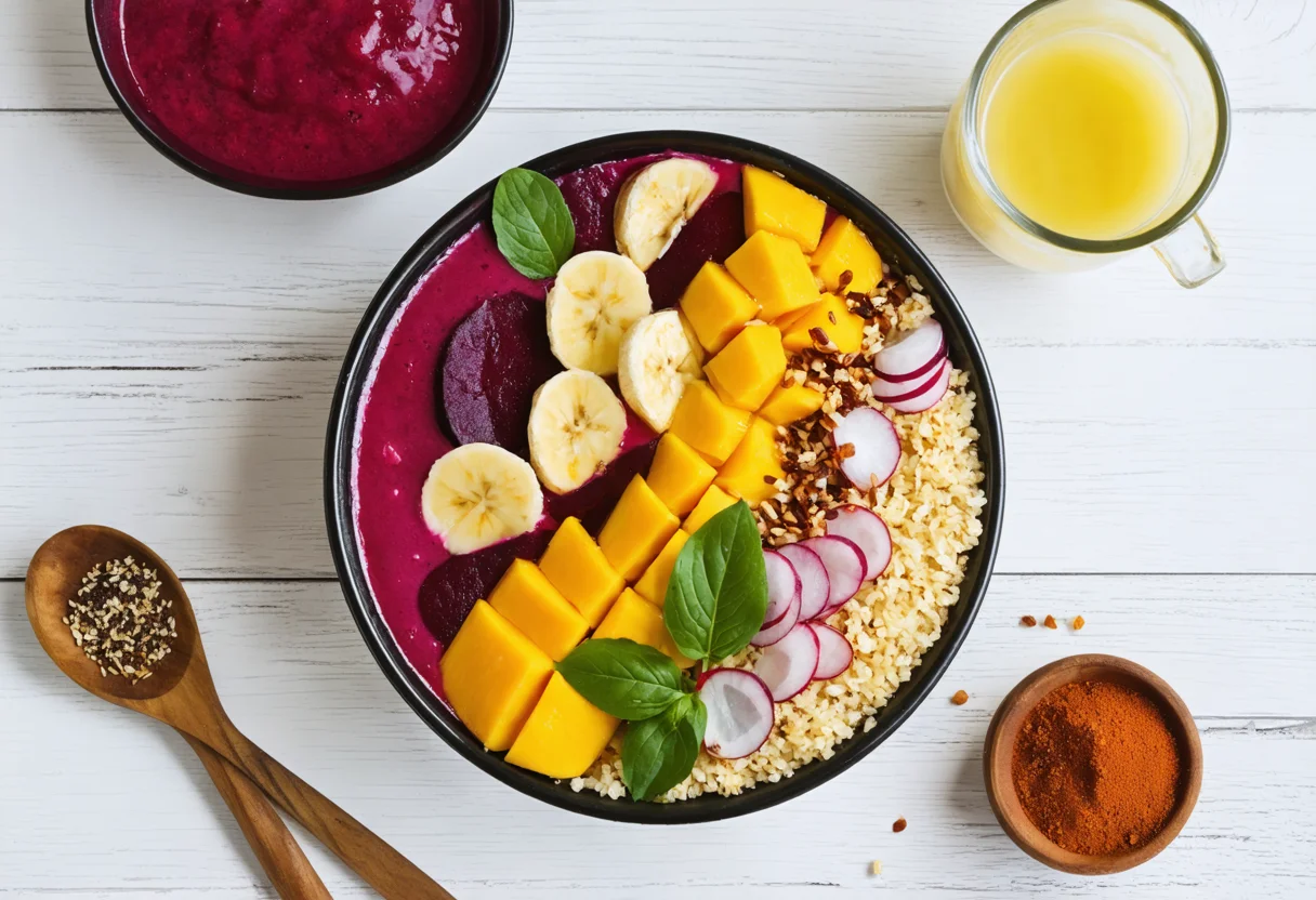 Quinoa, Beet & Halloumi Bowl - Serving suggestion